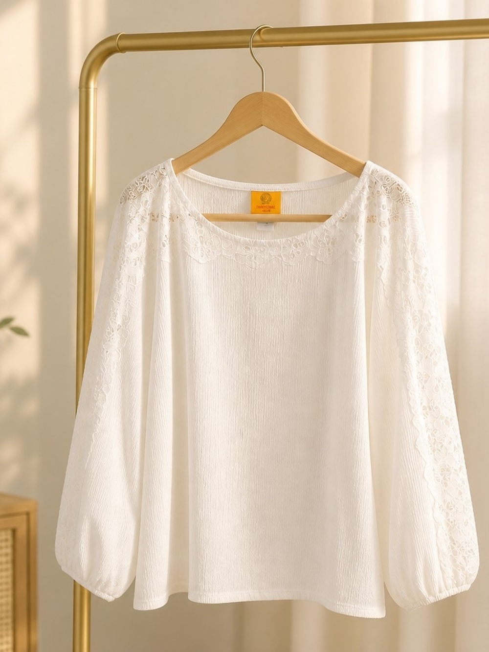 Ruby Rd Women's White Lace-Detail Long Sleeve Top